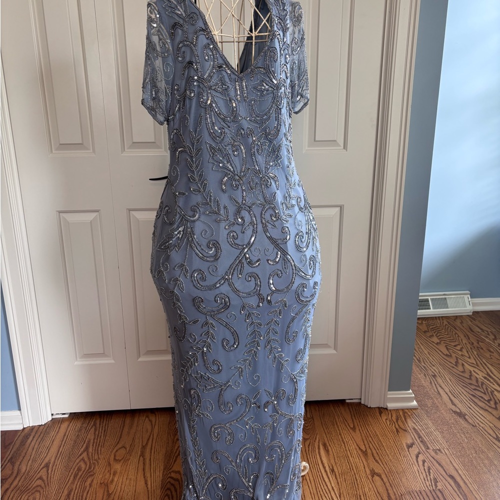 J KARA Blue Embellished Midi Dress